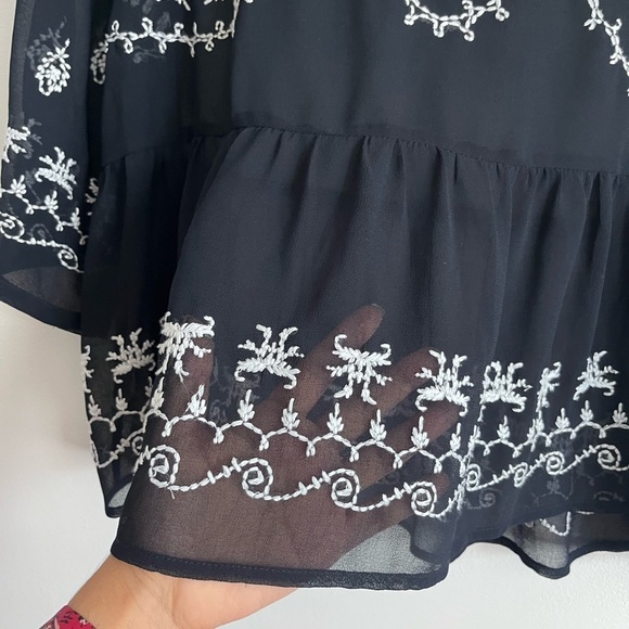 Free People Pennies Shear Emroboidered Top in Navy Combo Top - Picture 4 of 5